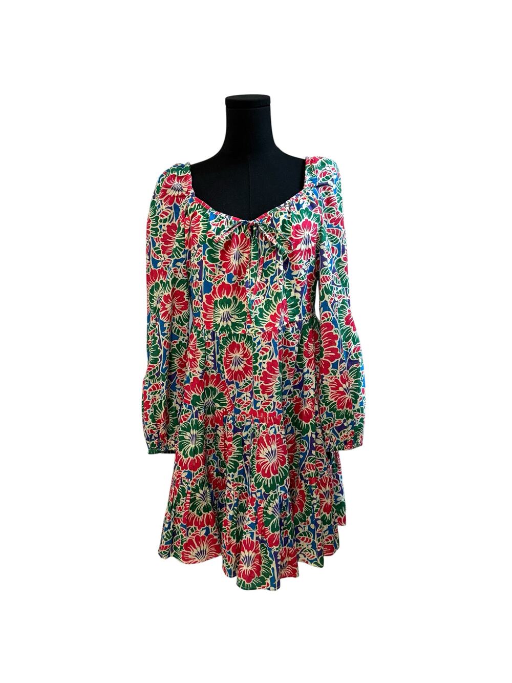 RIXO London Roxy Dress Tiered Mini Hibiscus Floral Tropical Multicolor Medium